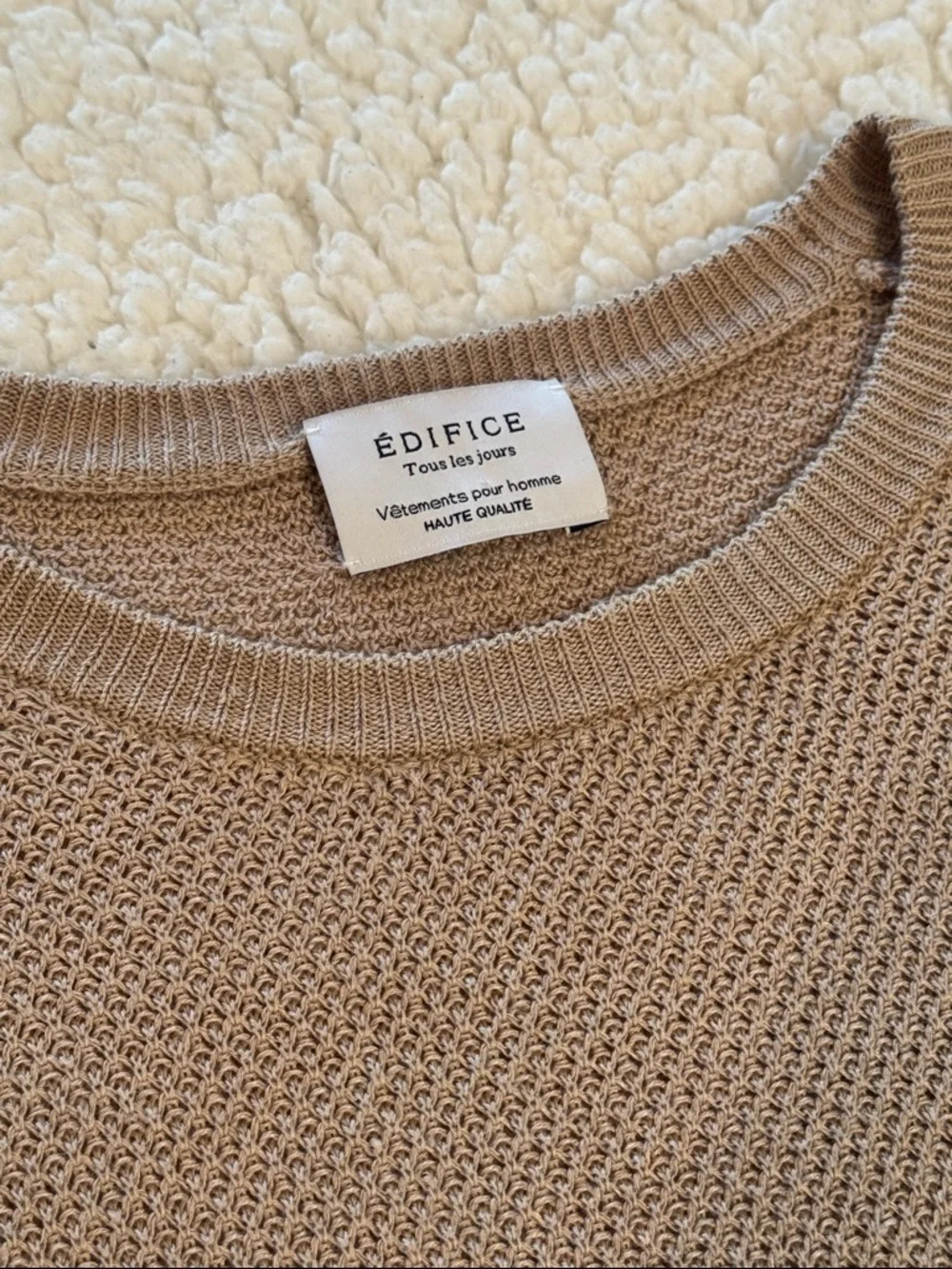 Men's Edifice Short-Sleeve Waffle Knit Sweater in Taupe, size small (EU 46)
